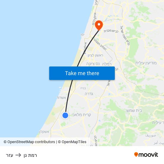 עזר to רמת גן map