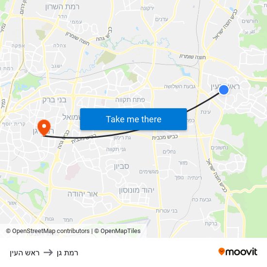 ראש העין to רמת גן map