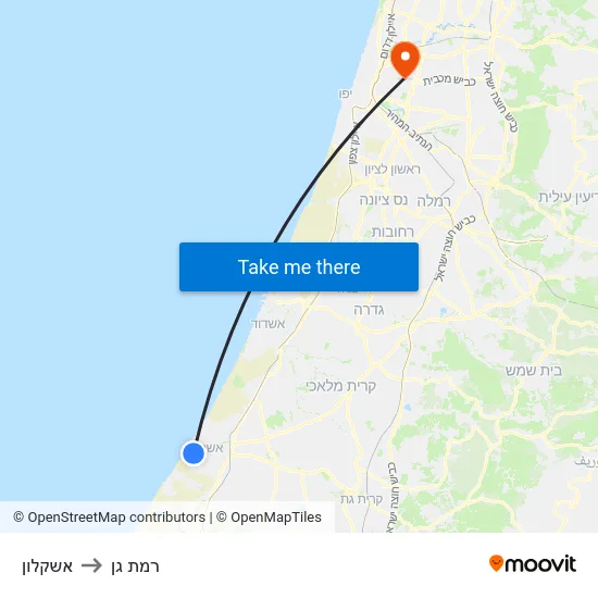 אשקלון to רמת גן map