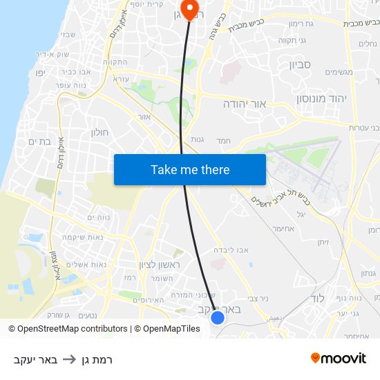 באר יעקב to רמת גן map