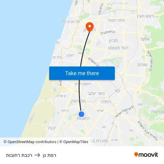 רכבת רחובות to רמת גן map