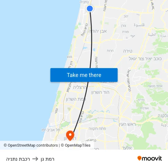רכבת נתניה to רמת גן map