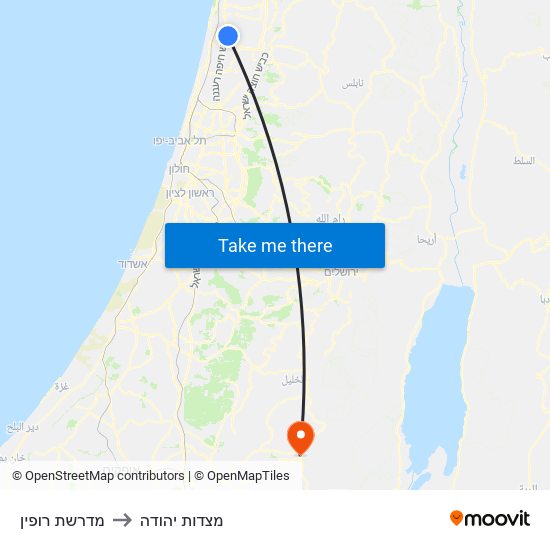 מדרשת רופין to מצדות יהודה map