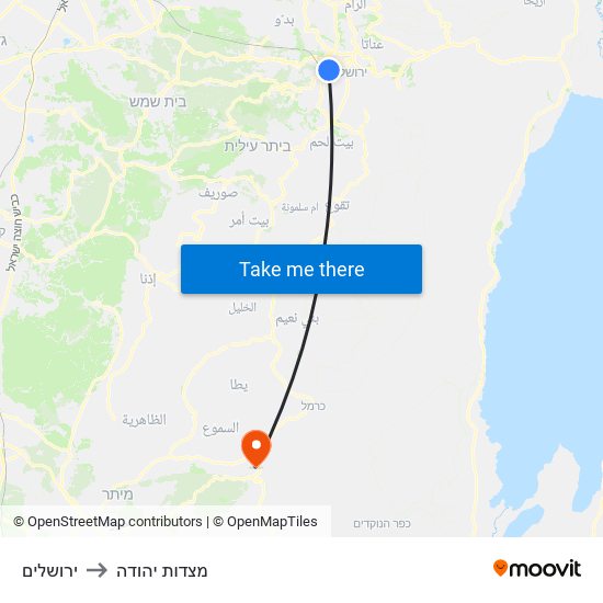 ירושלים to מצדות יהודה map