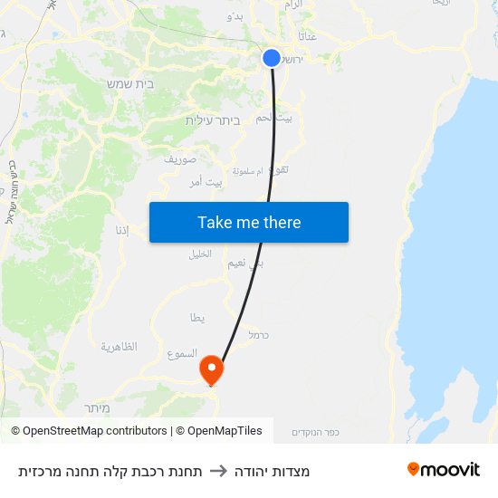 תחנת רכבת קלה תחנה מרכזית to מצדות יהודה map