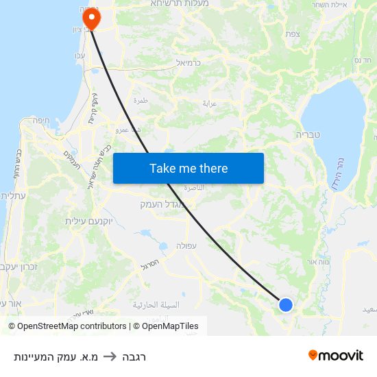 מ.א. עמק המעיינות to רגבה map