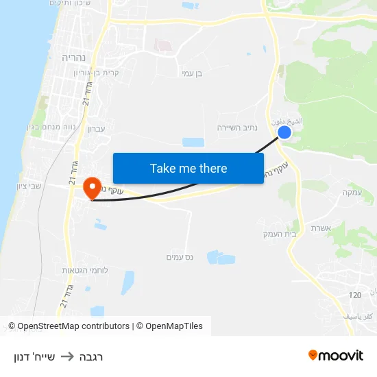 שייח' דנון to רגבה map