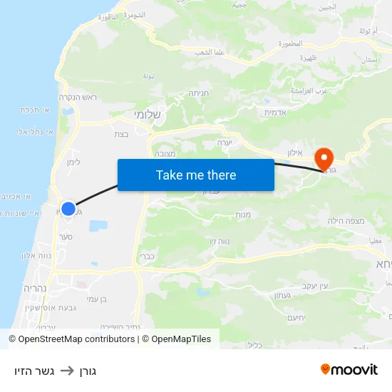 גשר הזיו to גורן map