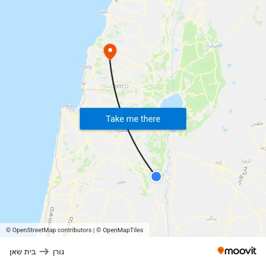 בית שאן to גורן map