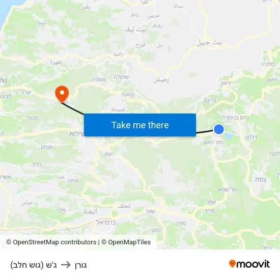 ג'ש (גוש חלב) to גורן map