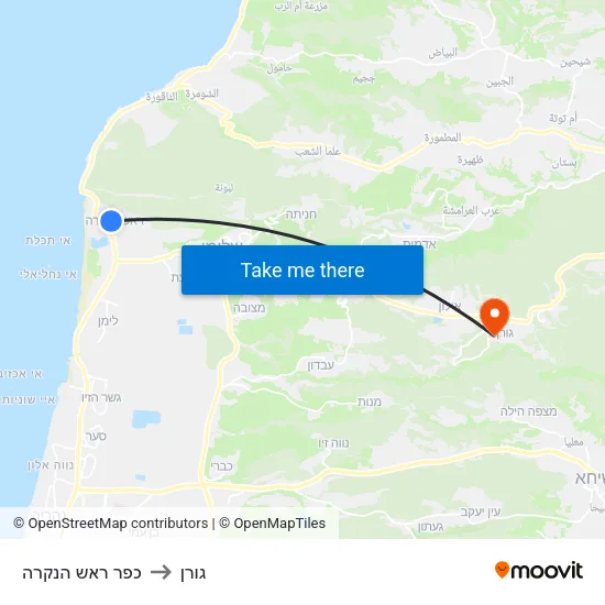 כפר ראש הנקרה to גורן map