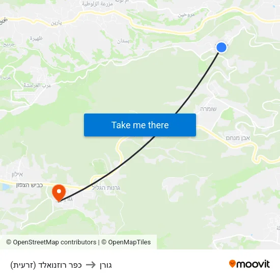 כפר רוזנואלד (זרעית) to גורן map