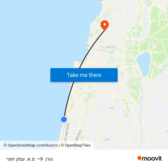 מ.א. עמק חפר to גורן map