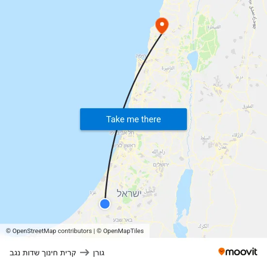 קרית חינוך שדות נגב to גורן map