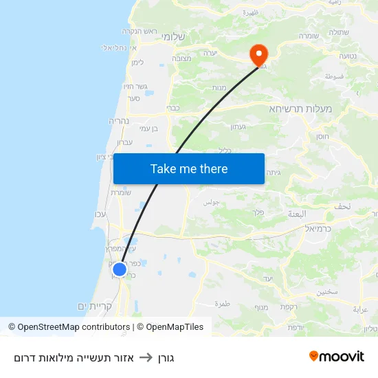 אזור תעשייה מילואות דרום to גורן map