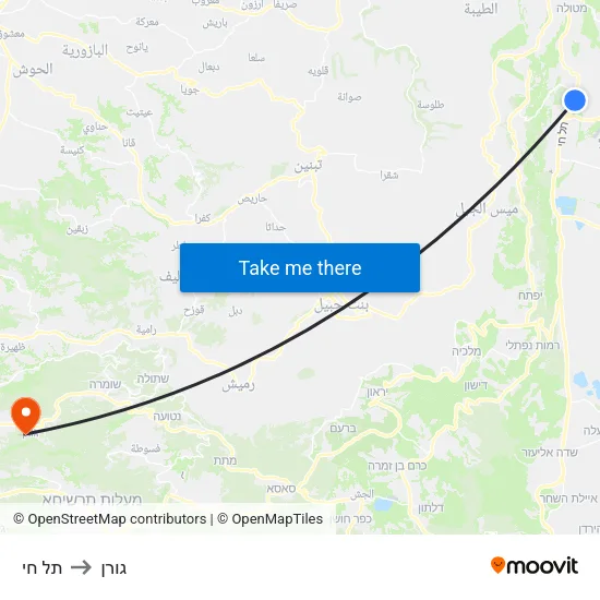 תל חי to גורן map