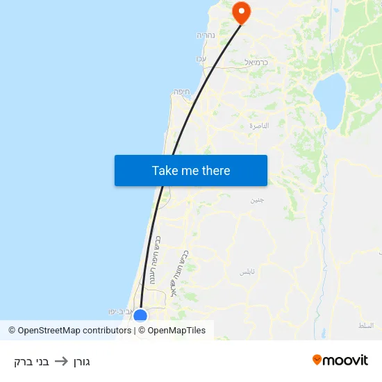 בני ברק to גורן map