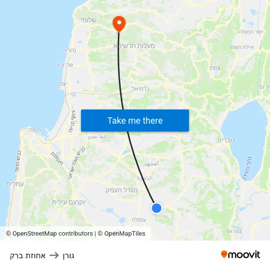אחוזת ברק to גורן map