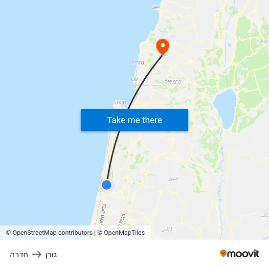 חדרה to גורן map
