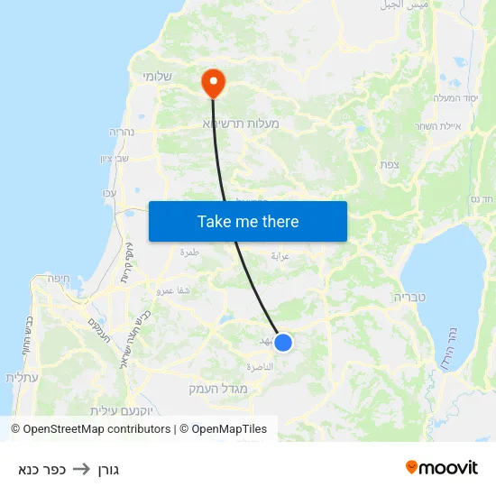 כפר כנא to גורן map
