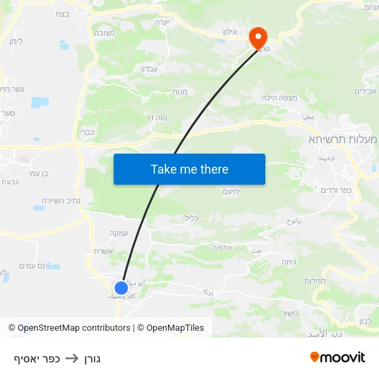 כפר יאסיף to גורן map