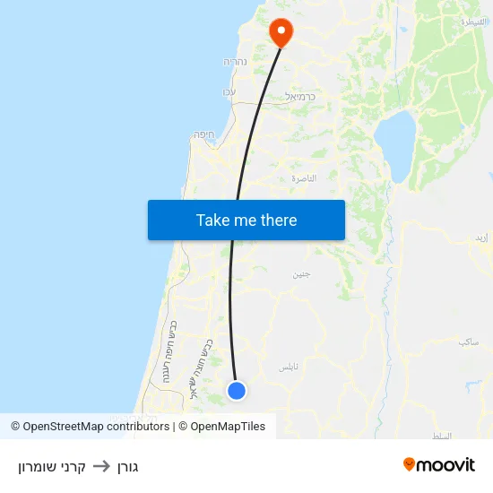 קרני שומרון to גורן map