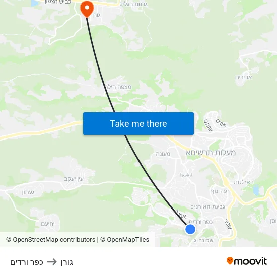 כפר ורדים to גורן map