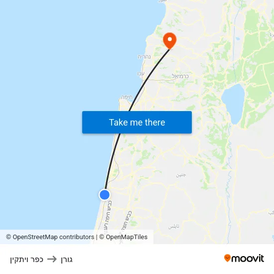 כפר ויתקין to גורן map