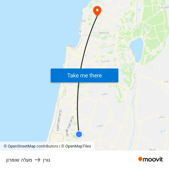 מעלה שומרון to גורן map