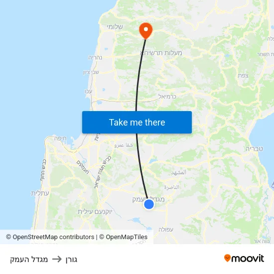 מגדל העמק to גורן map