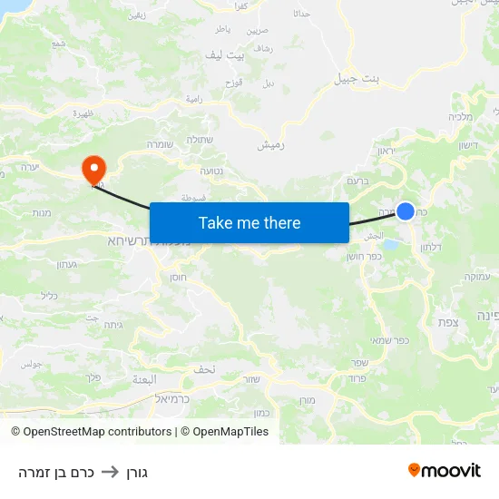כרם בן זמרה to גורן map