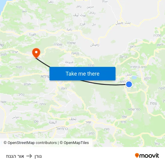 אור הגנוז to גורן map