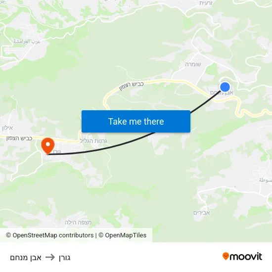 אבן מנחם to גורן map