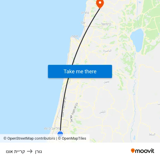 קריית אונו to גורן map