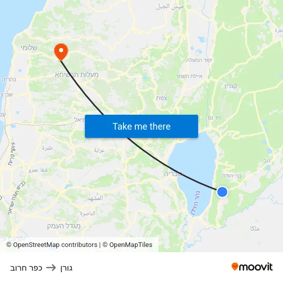כפר חרוב to גורן map
