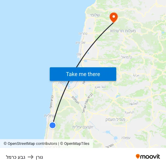גבע כרמל to גורן map