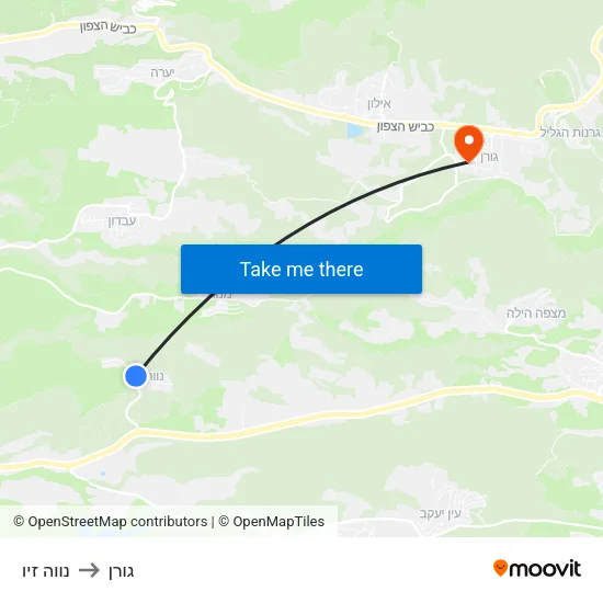 נווה זיו to גורן map