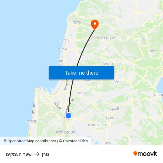 שער העמקים to גורן map