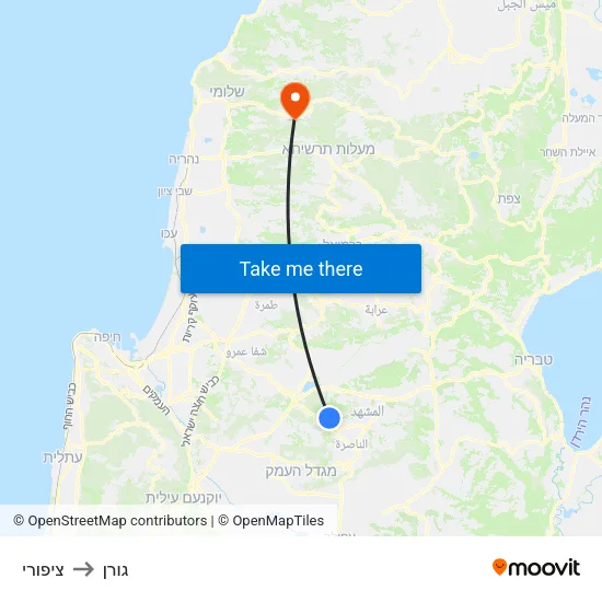 ציפורי to גורן map