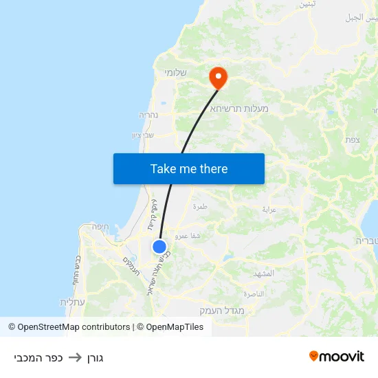 כפר המכבי to גורן map