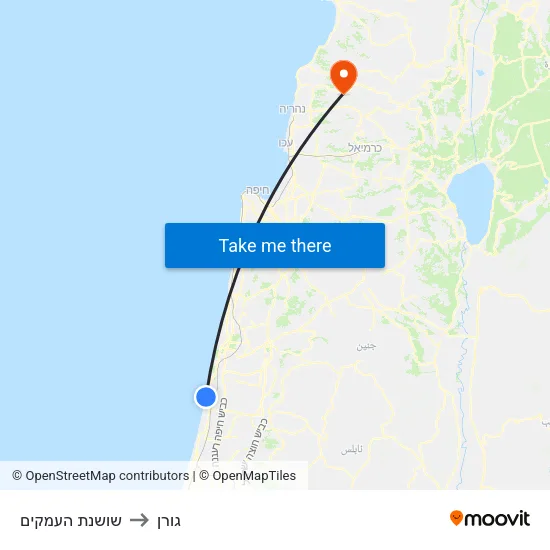 שושנת העמקים to גורן map