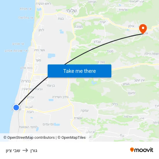 שבי ציון to גורן map