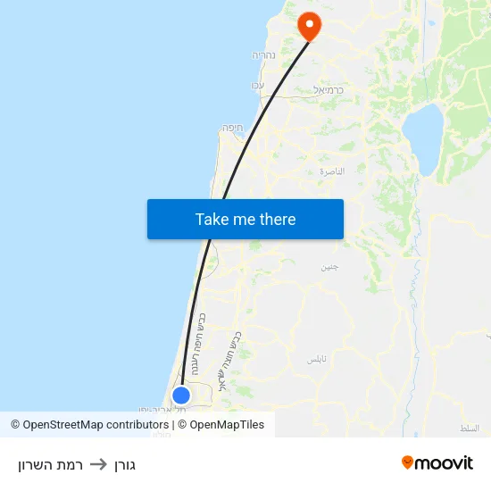 רמת השרון to גורן map