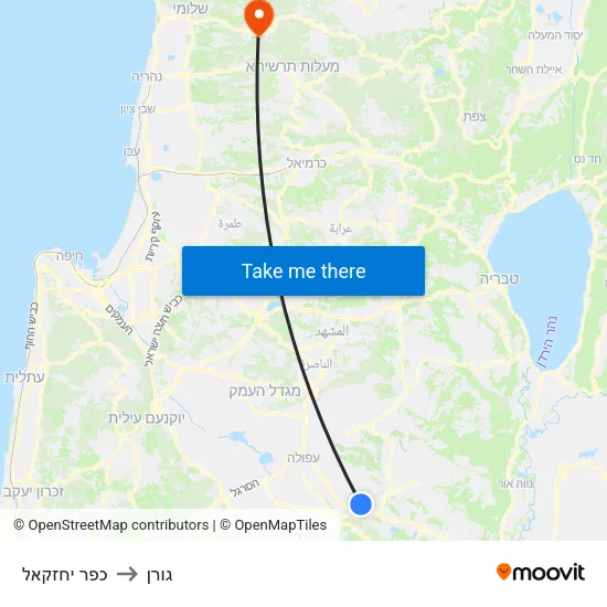 כפר יחזקאל to גורן map