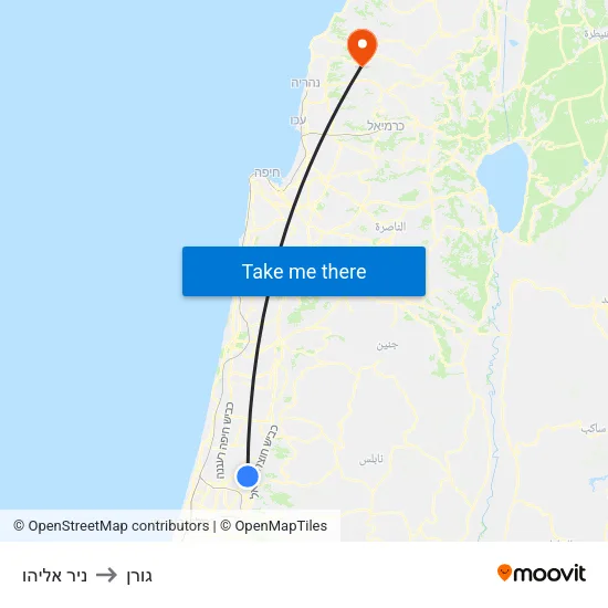 ניר אליהו to גורן map