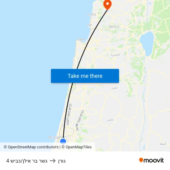גשר בר אילן/כביש 4 to גורן map