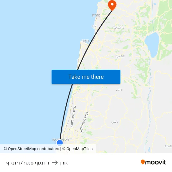 דיזנגוף סנטר/דיזנגוף to גורן map