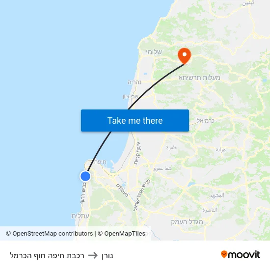 רכבת חיפה חוף הכרמל to גורן map