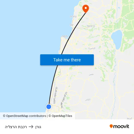רכבת הרצליה to גורן map