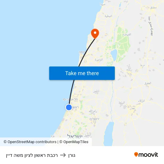 רכבת ראשון לציון משה דיין to גורן map